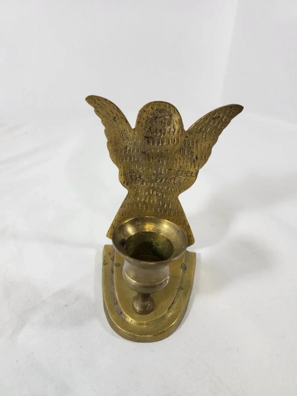 Vintage Solid Brass Praying Angel Panel Candle Holder | Christmas Tabletop Decor